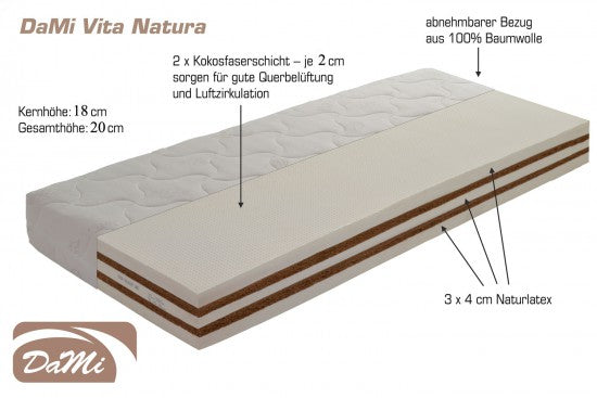 Naturlatex - Kokos - Matratze "Vita Natura" 80x200 cm