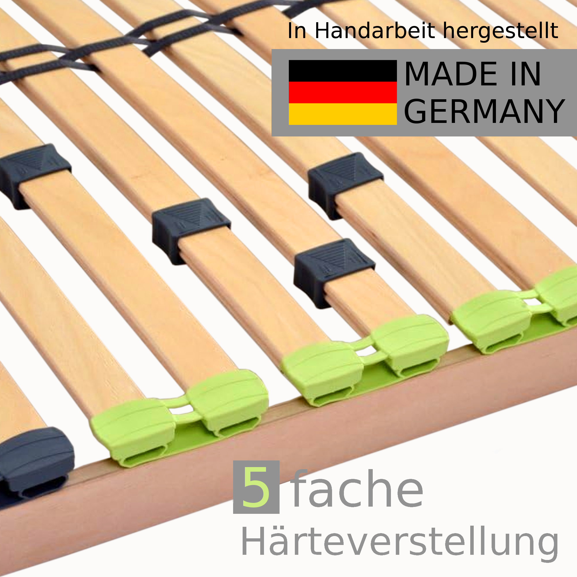 Basic Lattenrost 140x200 cm, aus Buchenholz, 7 Zonen mit Härteverstellung, Kopfteil verstellbar