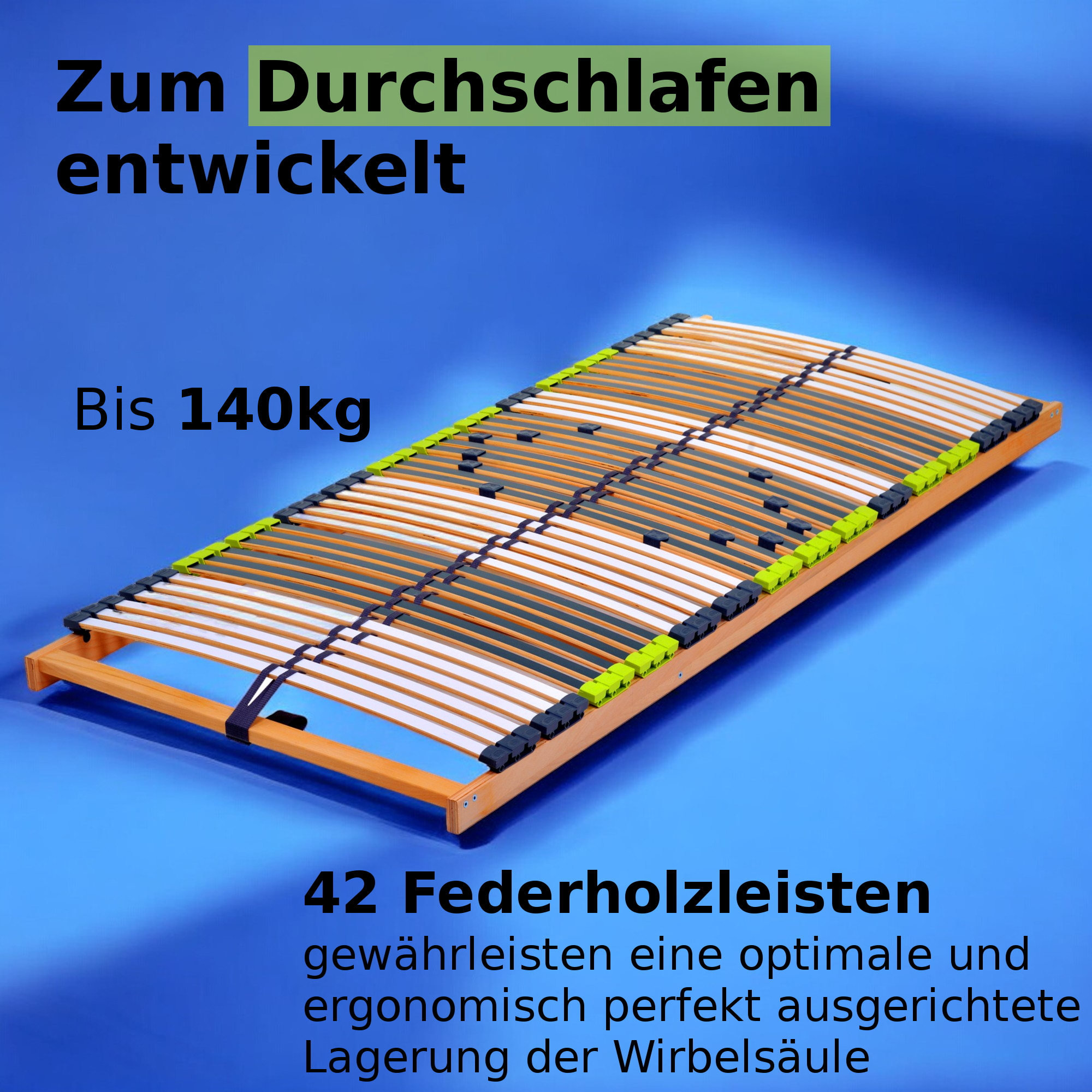 Relax Lattenrost 100x200 cm, Kopfteil verstellbar, aus Buchenholz, 7 Zonen mit Härteverstellung