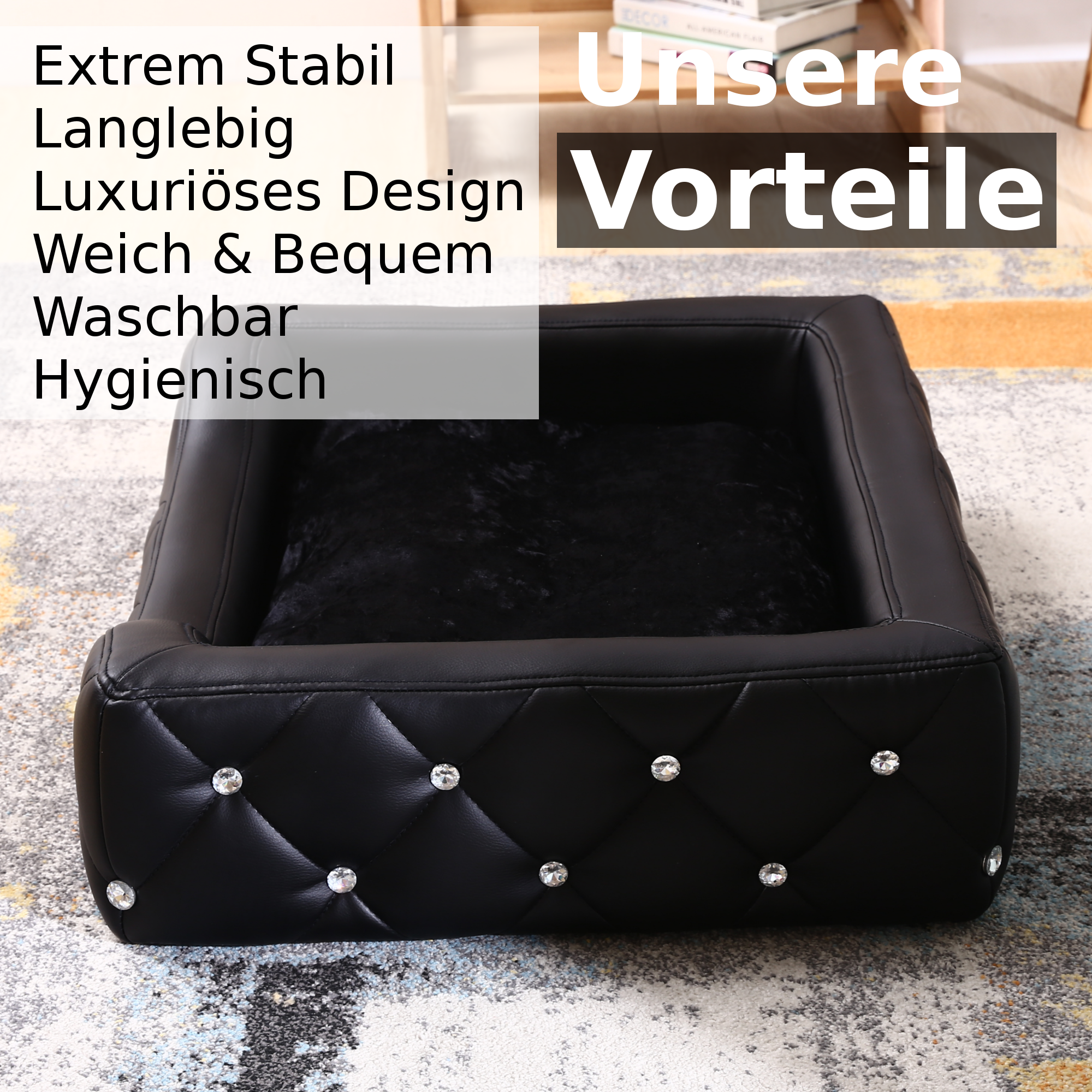 Hundebett, Hundesofa, Hundekissen rechteckig in weiß oder schwarz