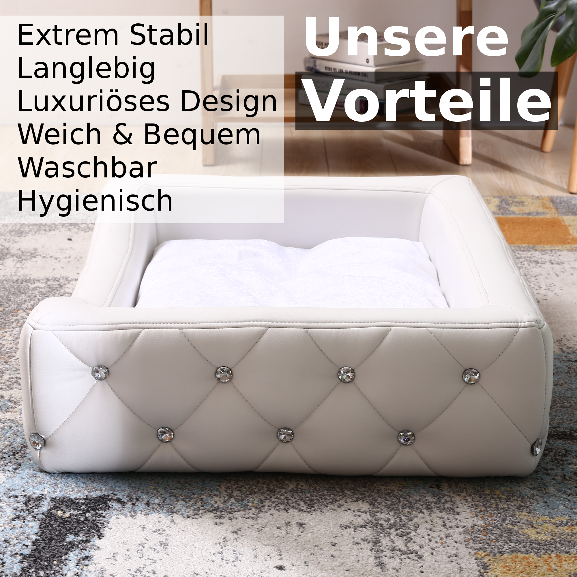 Hundebett, Hundesofa, Hundekissen rechteckig in weiß oder schwarz