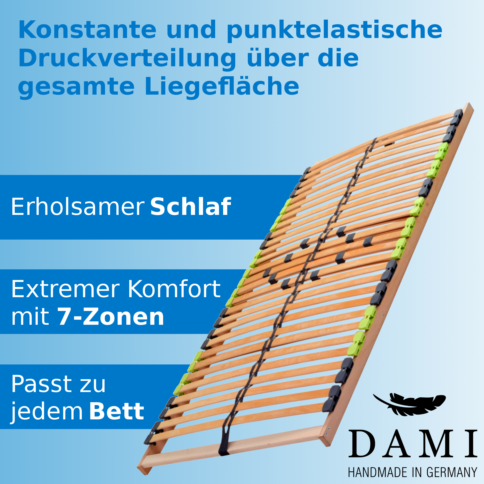 Basic Lattenrost 120x200 cm, aus Buchenholz, 7 Zonen mit Härteverstellung