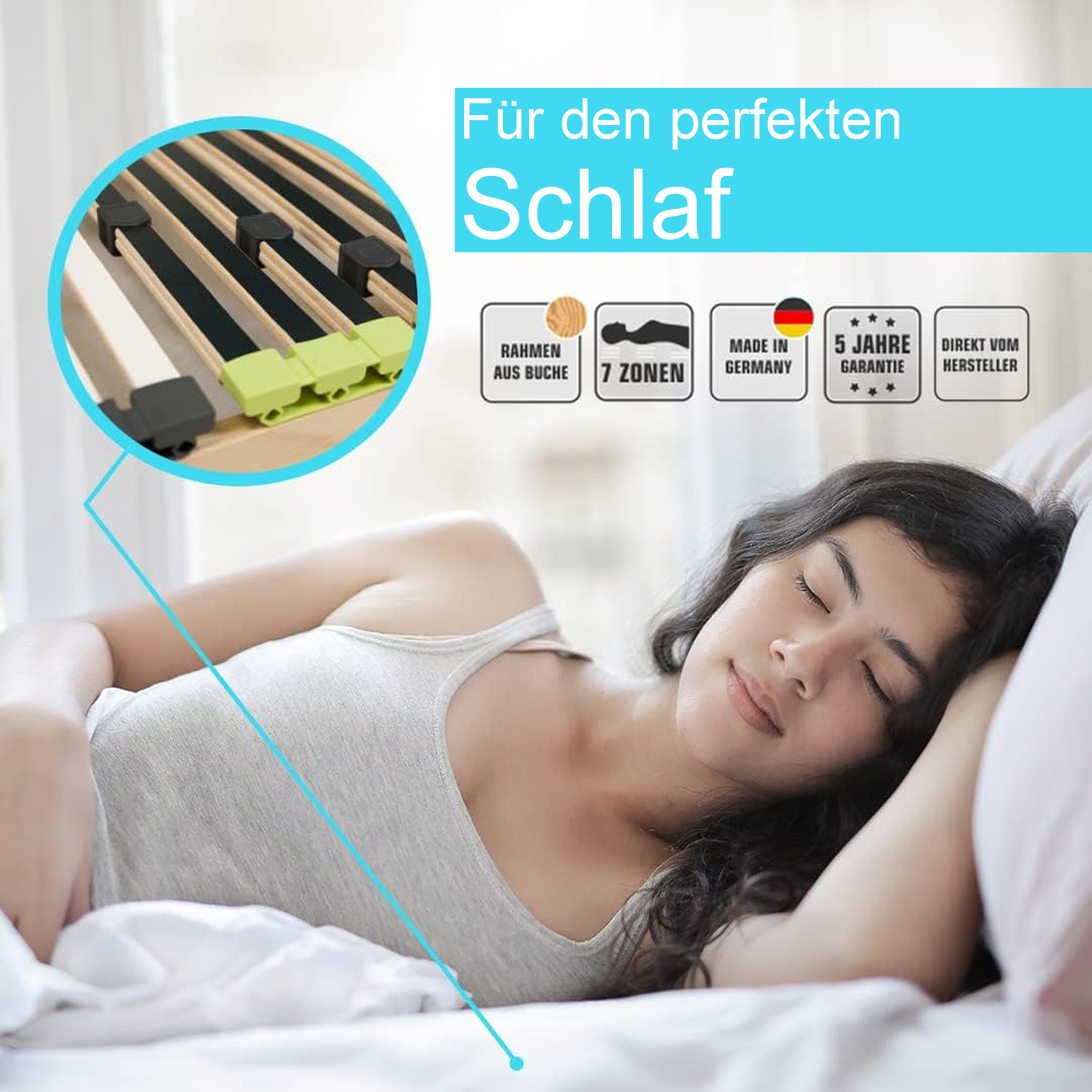 Relax Lattenrost 80x200 cm NV, aus Buchenholz, 7 Zonen mit Härteverstellung