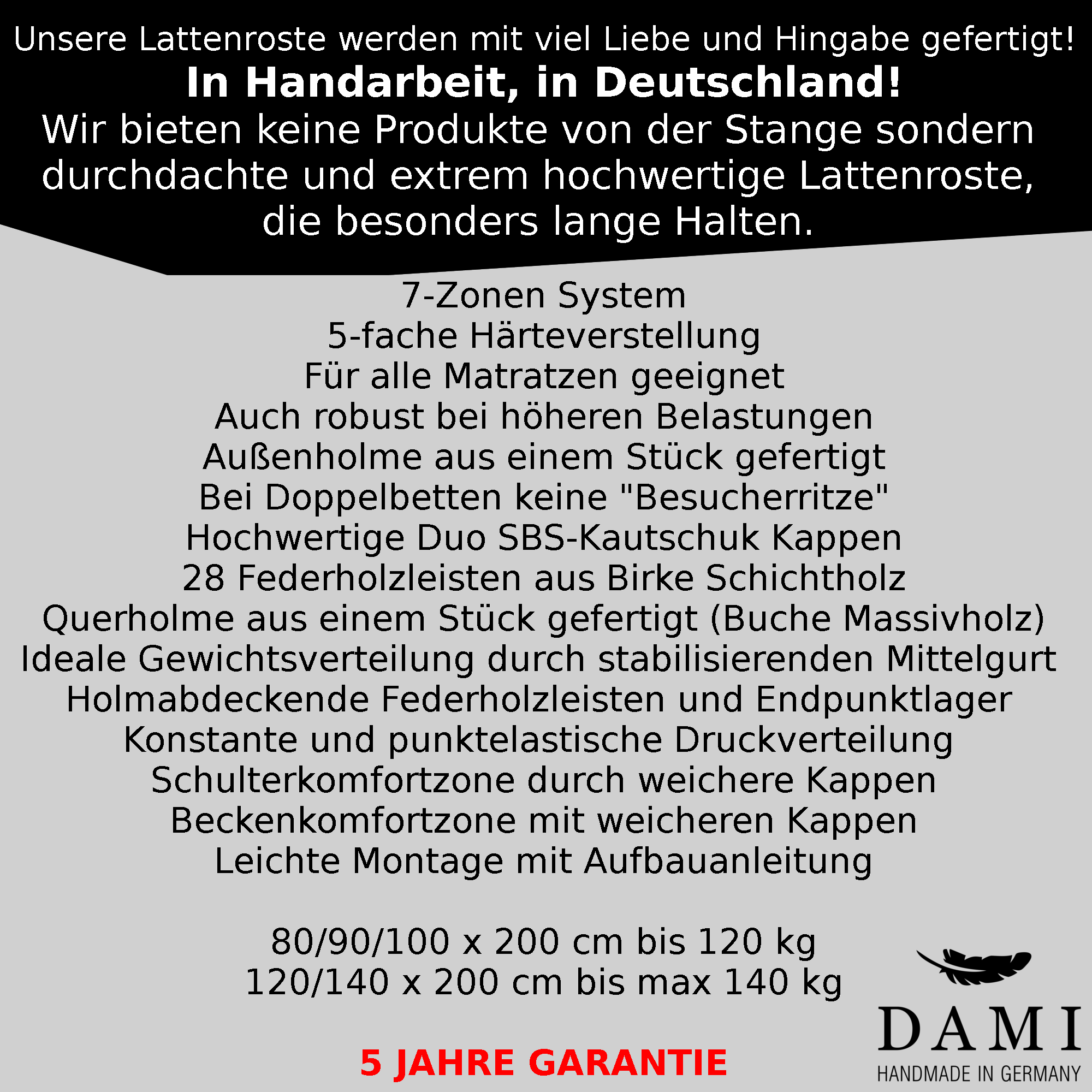 Basic Lattenrost 140x200 cm, aus Buchenholz, 7 Zonen mit Härteverstellung