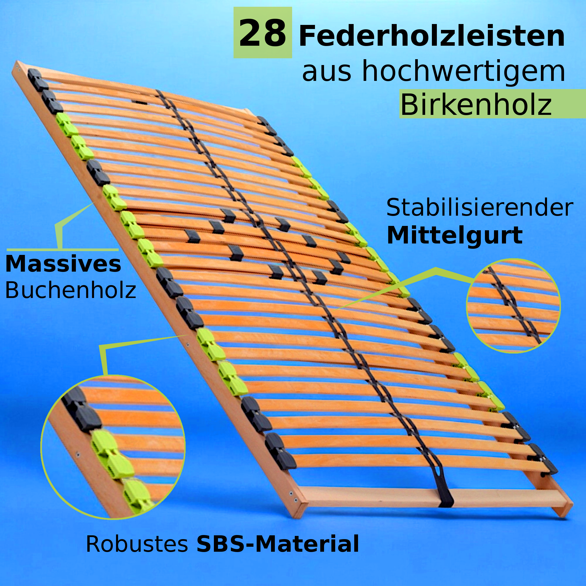 Basic Lattenrost NV, aus Buchenholz, 7-Zonen mit Härteverstellung