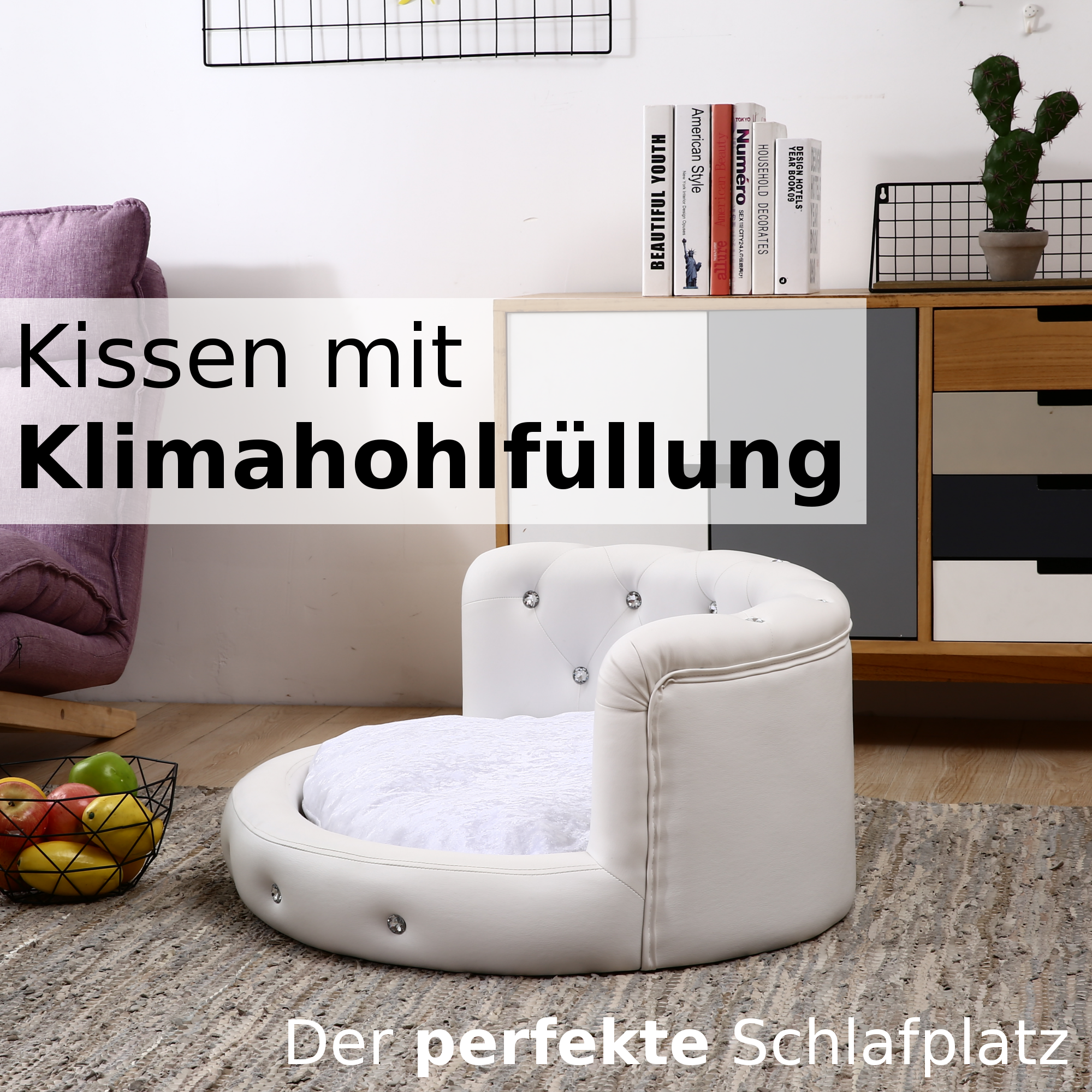 Hundebett, Hundesofa, Hundekissen Oval in weiß oder schwarz