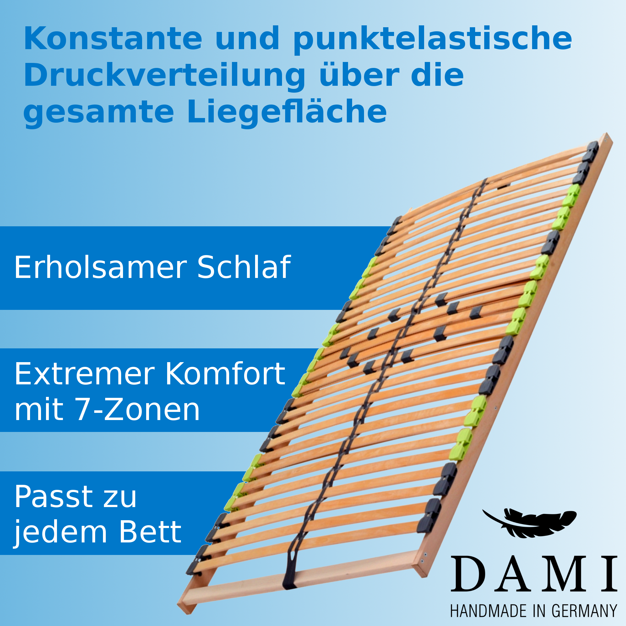 Basic Lattenrost 100x200 cm, aus Buchenholz, 7 Zonen mit Härteverstellung, Kopfteil verstellbar